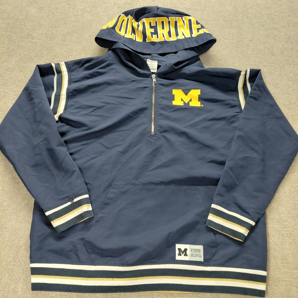 Pink By VS Michigan Wolverines Jacket Oversized FITS S M L Hooded Windbreaker
